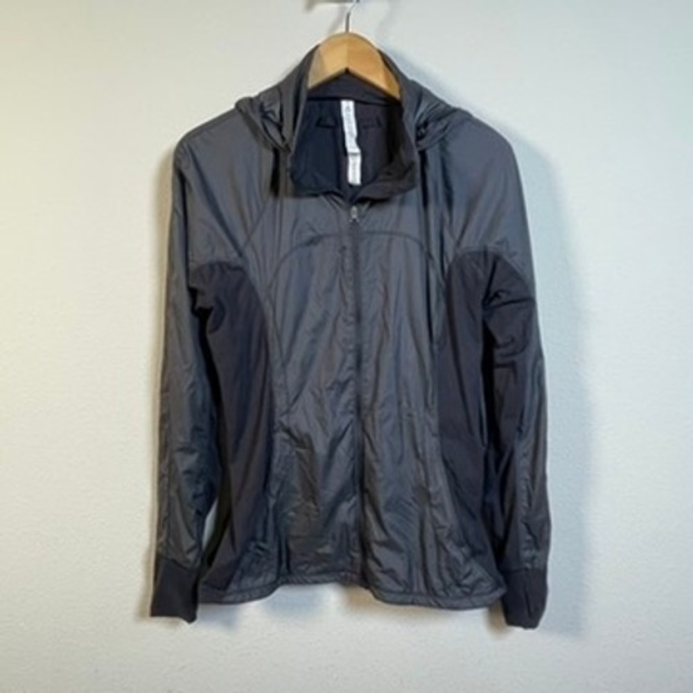 Lululemon Hooded Running Jacket Women 10 Black Full Zip Windbreaker Athleisure